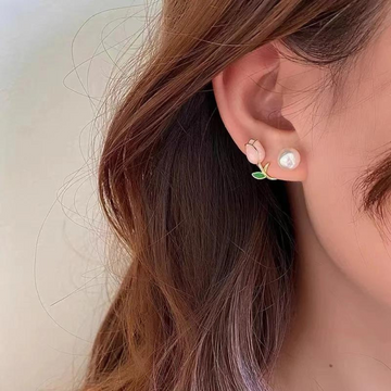 Pendientes de perlas de tulipanes - Pendientes de perlas de flores violetas