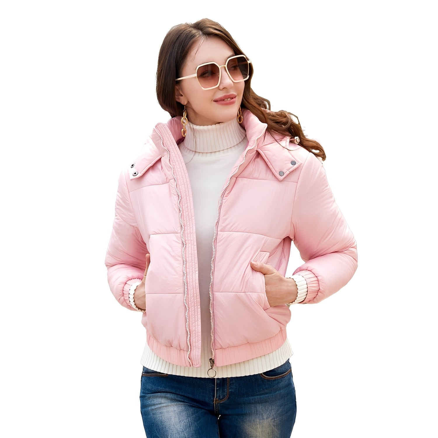 Yazmin - Una chaqueta gruesa y brillante para damas con capucha
