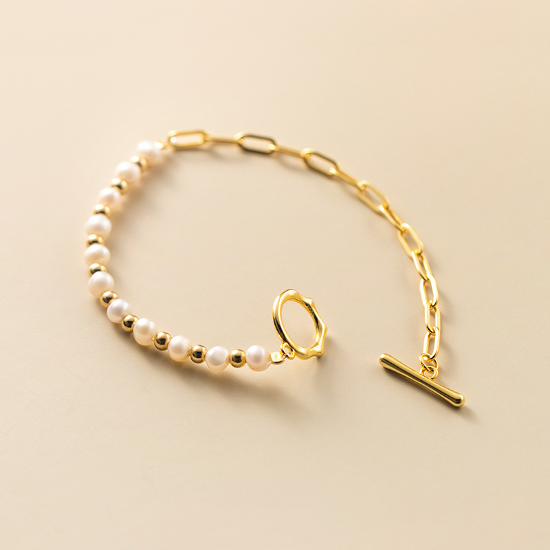 Pulsera de perlas a medio lado - Pulsera de perlas mitad y mitad