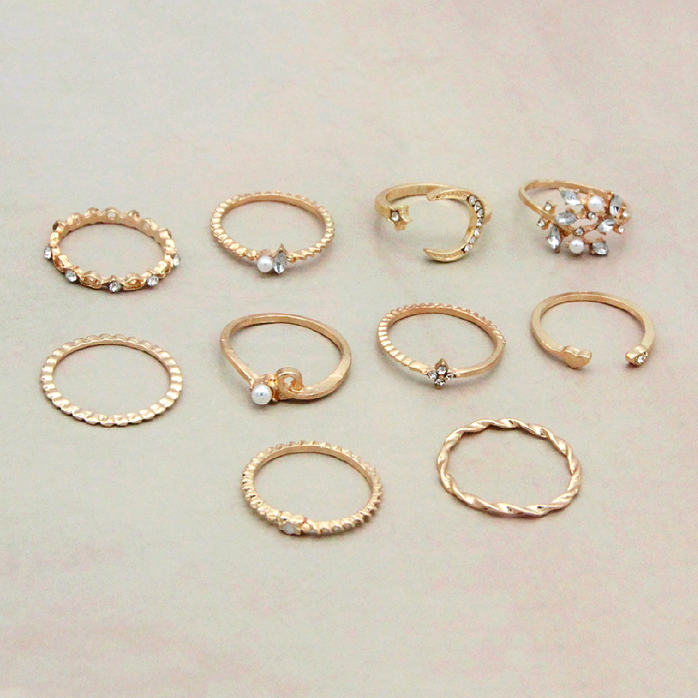 Luna y estrella - Anillo de moda de 10 piezas