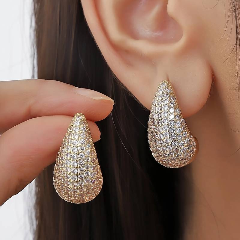 Pendientes de Diamante en Forma de Gota - Pendiente de Diamante Incrustado