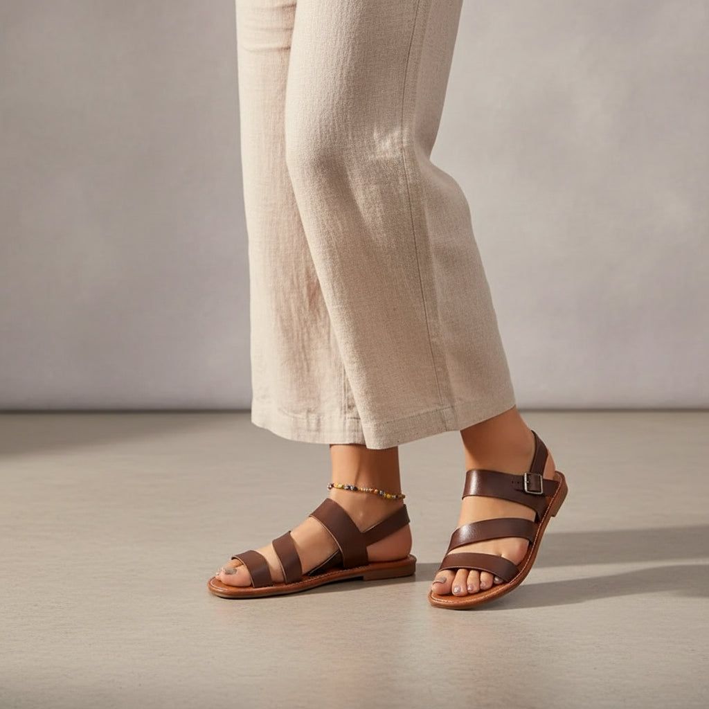 Diana - Sandalias mujer romanas chic planas con tira al tobillo