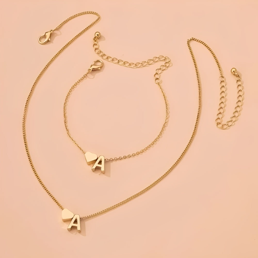 Conjunto de joyas de corazón inicial - conjunto de joyas Initial Love