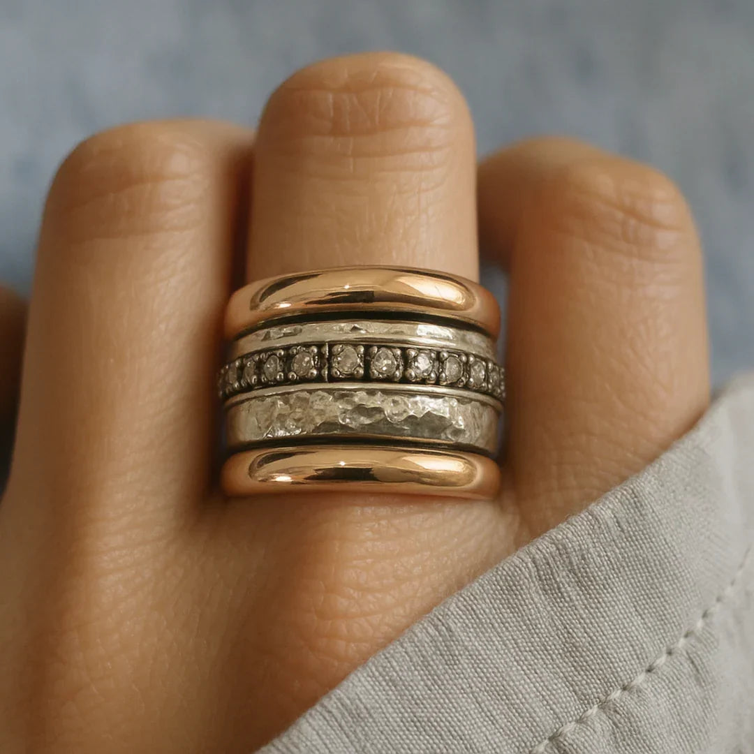 Maellie – Anillo vintage grueso en oro y plata