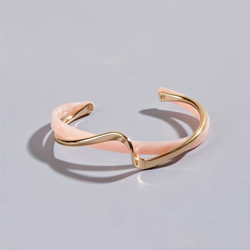 Brazalete ondulado con incrustaciones de perlas - Brazalete de oro chapado en 18K