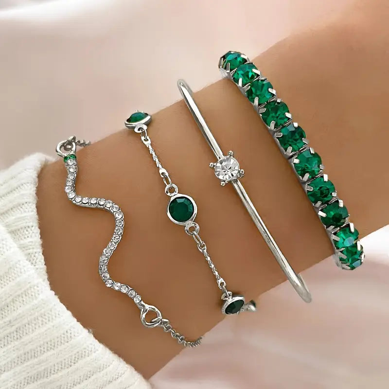 Camille – Conjunto de pulseras elegantes con piedras verdes