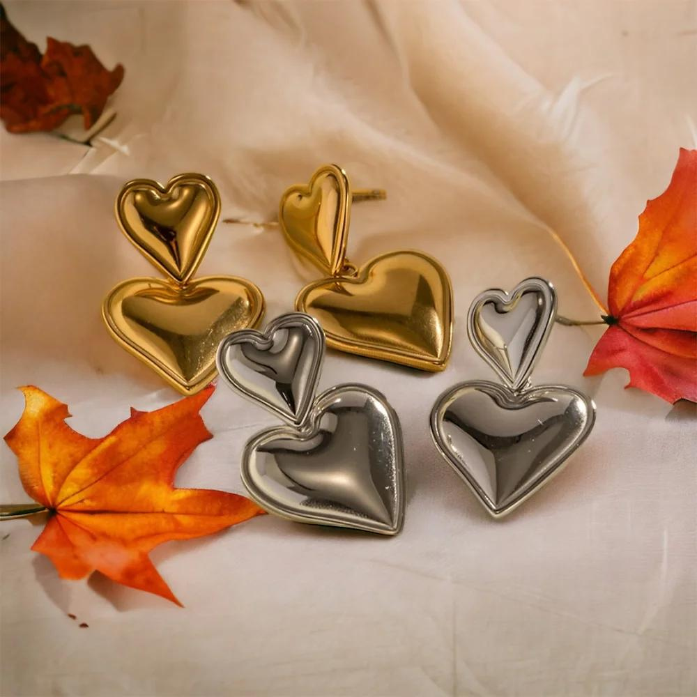 Pendientes Doble Corazón - Pendiente de declaración con dos corazones