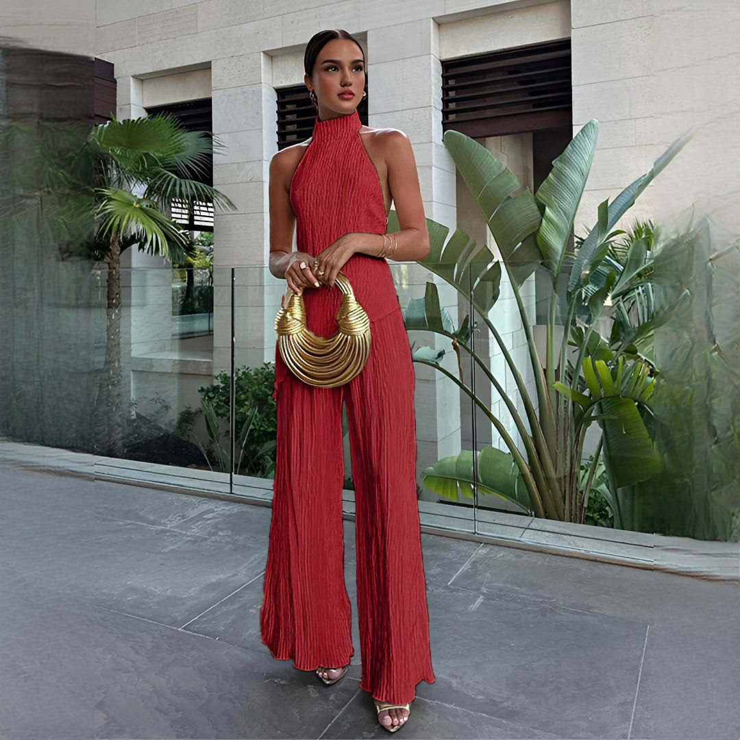 Elvissa - Set sofisticado de top y pantalones de pierna ancha