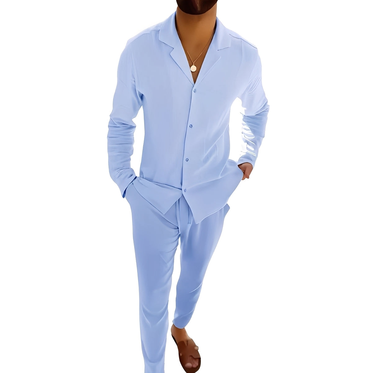 Hadrien - Conjunto de camisa de manga larga y pantalón para hombres