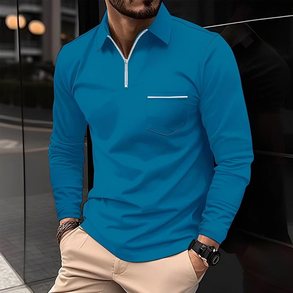 Florent - Polo de manga larga para hombres con cremallera