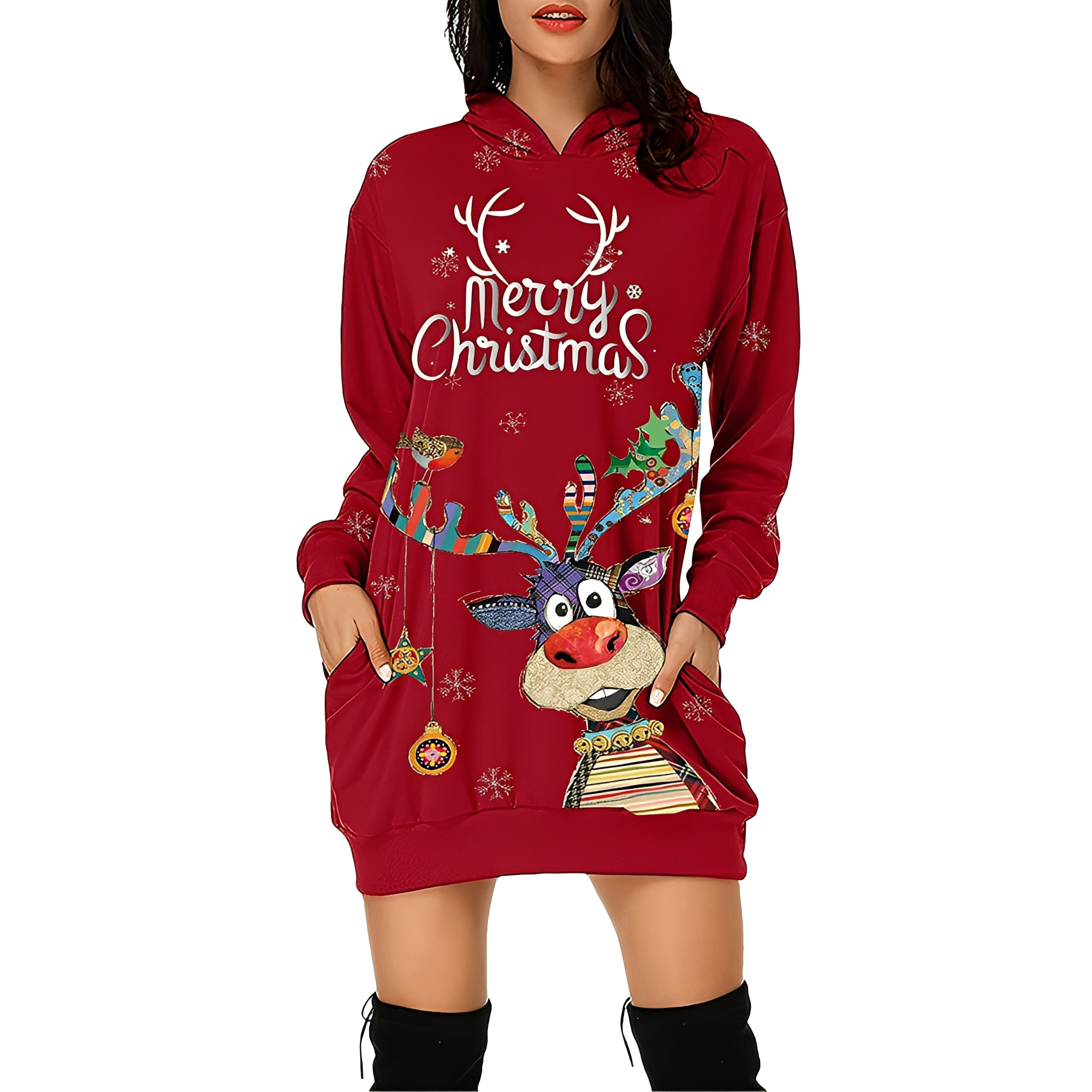 Georgia - Vestido navideño elegante con capucha para damas