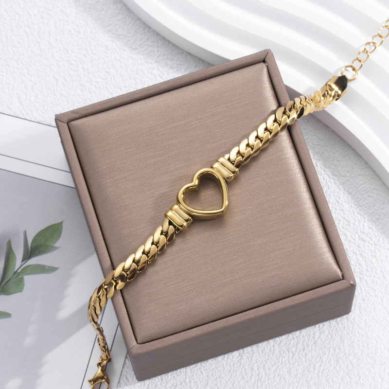Pulsera de corazón hueco dorado - Pulsera de corazón abierta