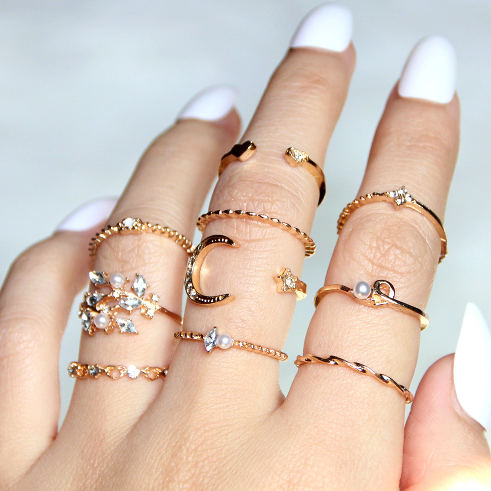 Luna y estrella - Anillo de moda de 10 piezas