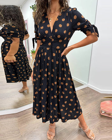 Penelope - Vestido midi para dama con estampado de puntos