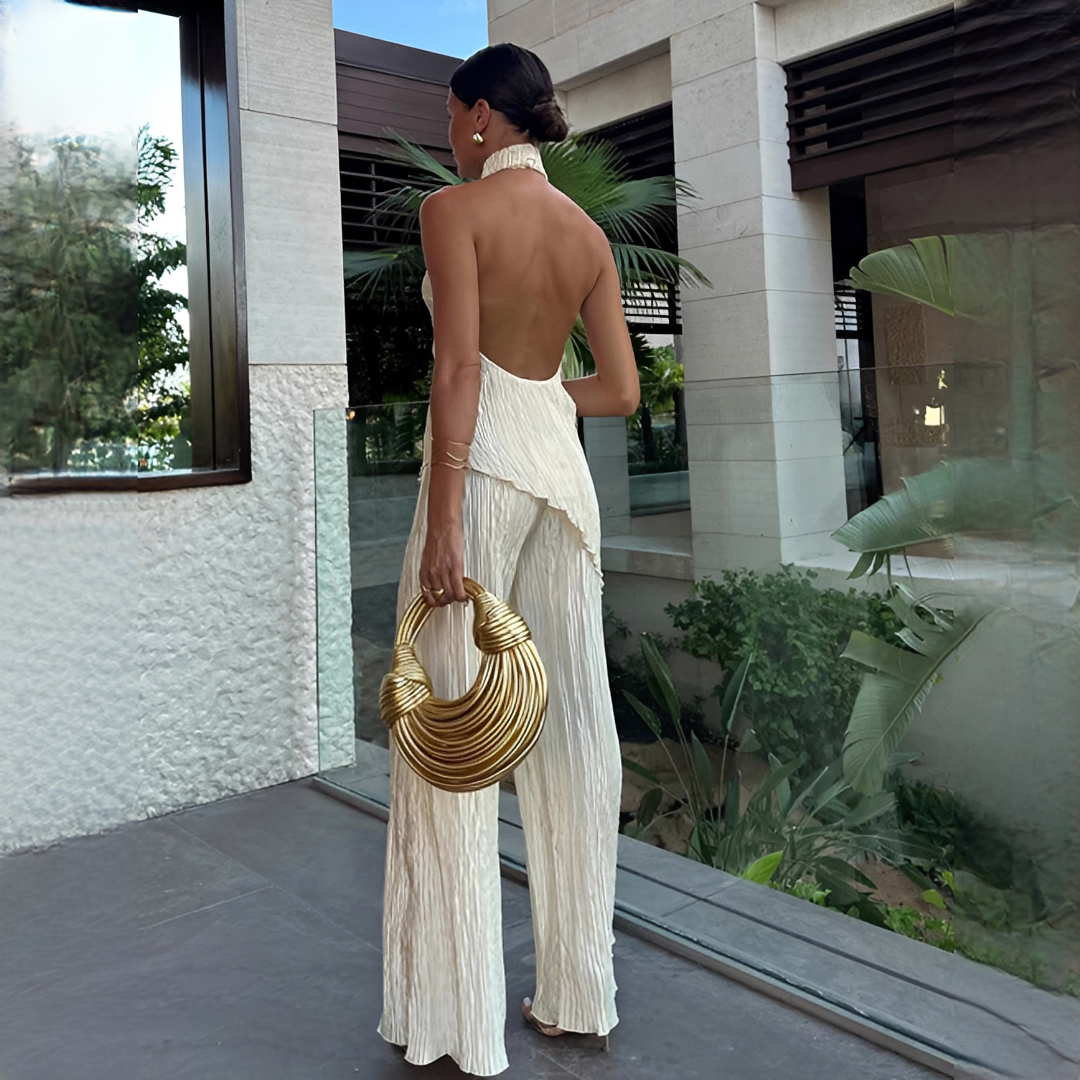 Elvissa - Set sofisticado de top y pantalones de pierna ancha