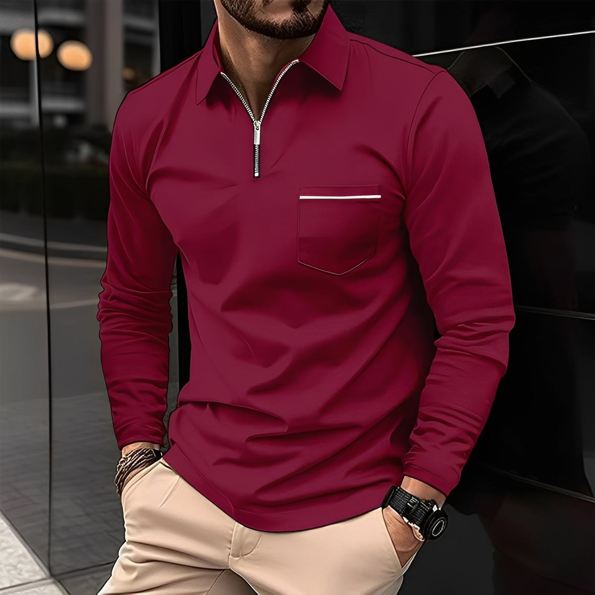 Florent - Polo de manga larga para hombres con cremallera