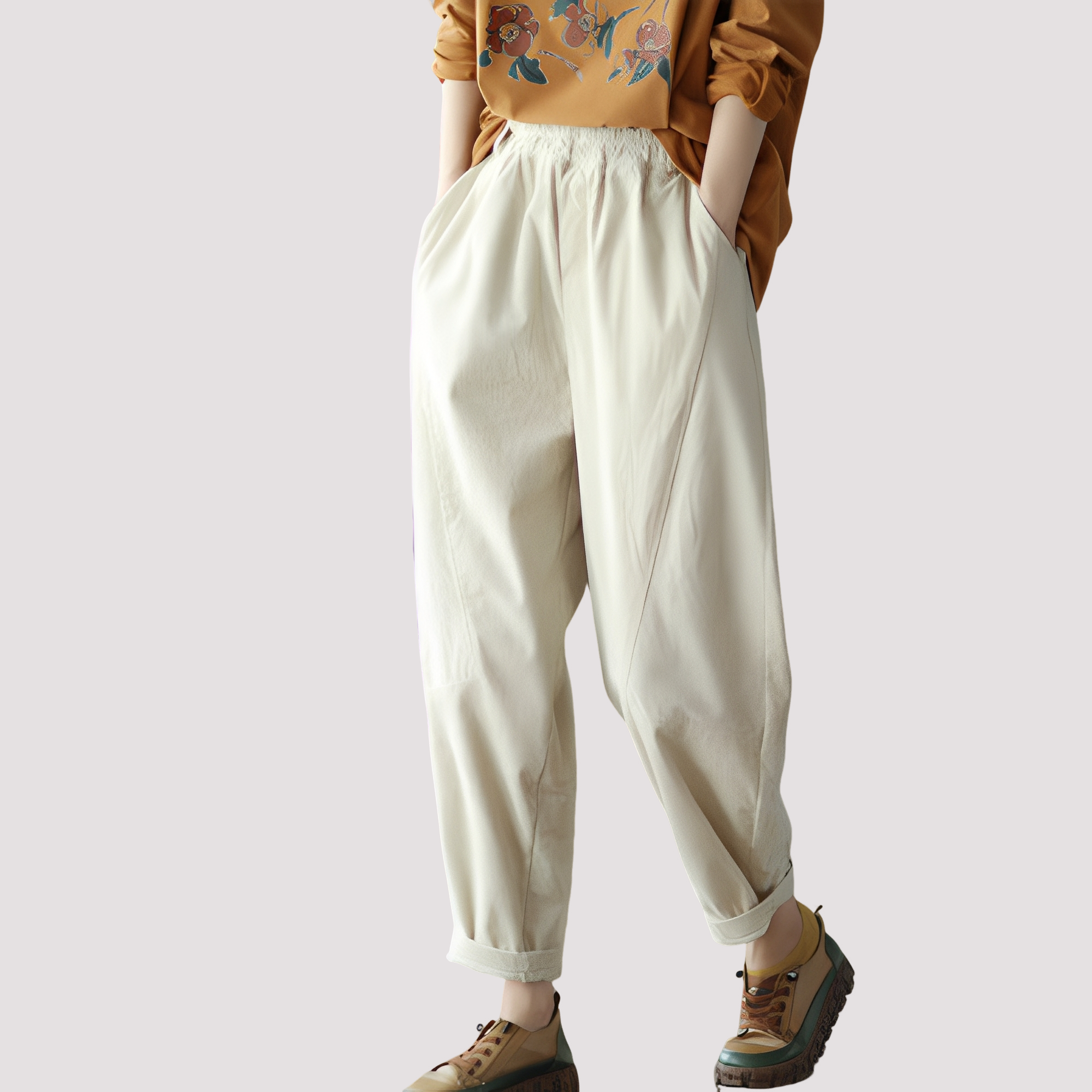 Stella - Pantalones harem casuales con cintura elástica para damas