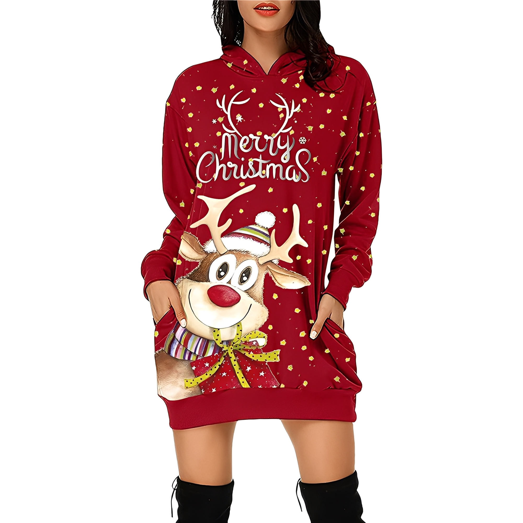 Georgia - Vestido navideño elegante con capucha para damas