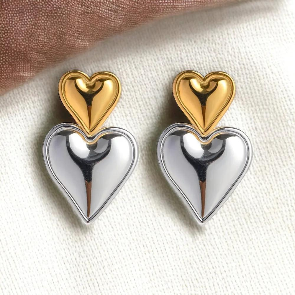 Pendientes Doble Corazón - Pendiente de declaración con dos corazones