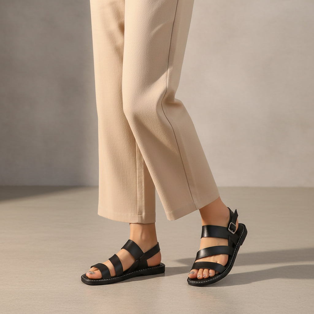 Diana - Sandalias mujer romanas chic planas con tira al tobillo