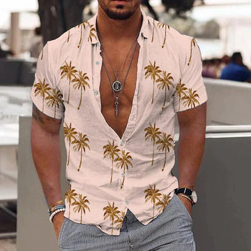 Zion - Camisa Casual con Estampado de Palmera para Hombre
