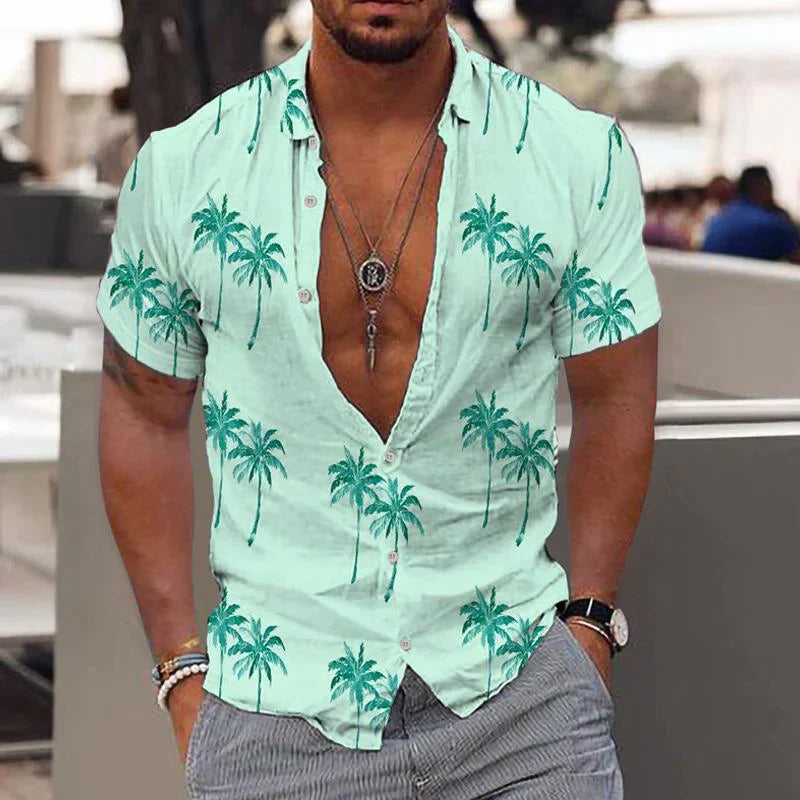 Zion - Camisa Casual con Estampado de Palmera para Hombre