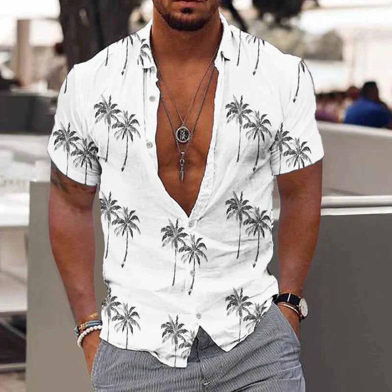 Zion - Camisa Casual con Estampado de Palmera para Hombre