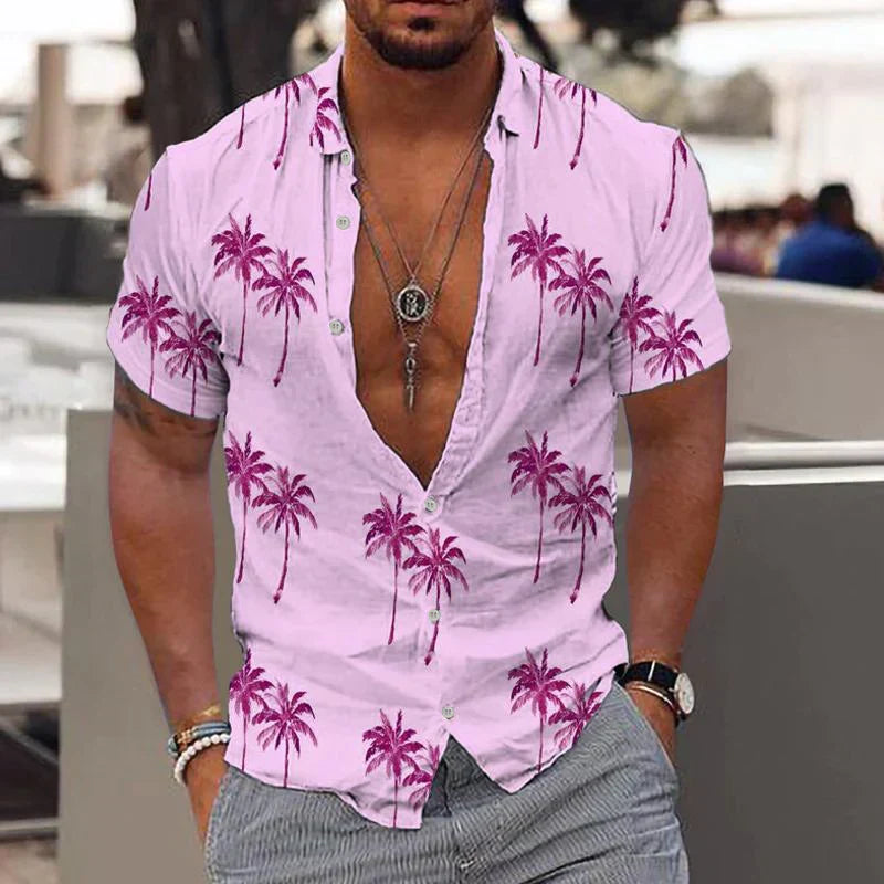 Zion - Camisa Casual con Estampado de Palmera para Hombre