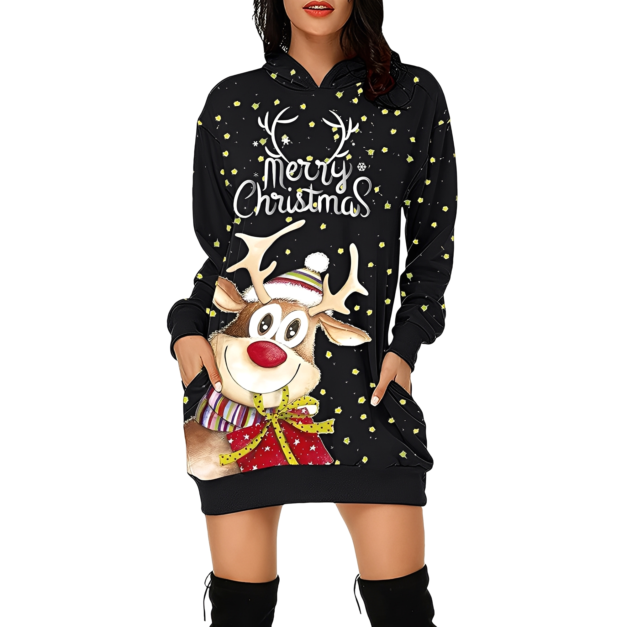 Georgia - Vestido navideño elegante con capucha para damas