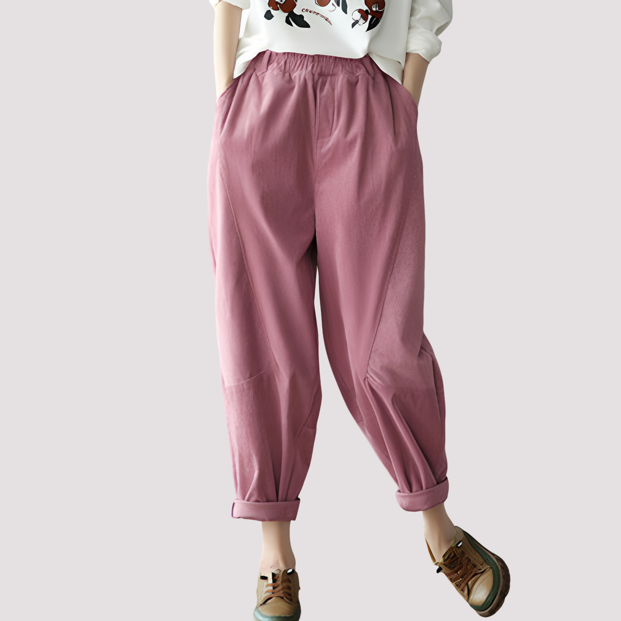 Stella - Pantalones harem casuales con cintura elástica para damas