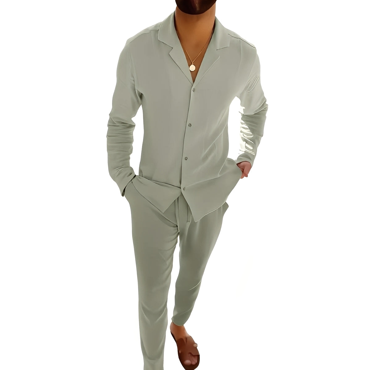 Hadrien - Conjunto de camisa de manga larga y pantalón para hombres