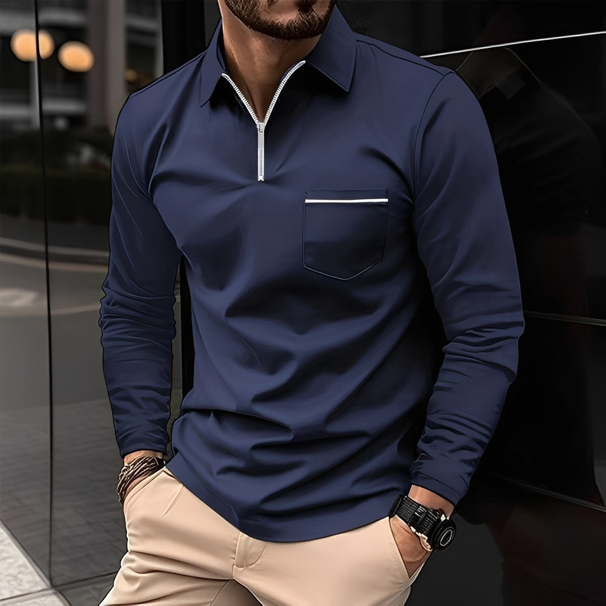 Florent - Polo de manga larga para hombres con cremallera