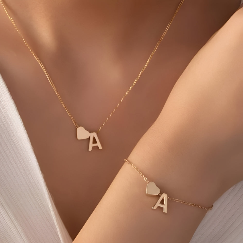 Conjunto de joyas de corazón inicial - conjunto de joyas Initial Love