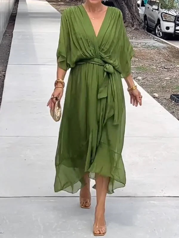 Loisa - Elegante Vestido de Gasa con Escote en V