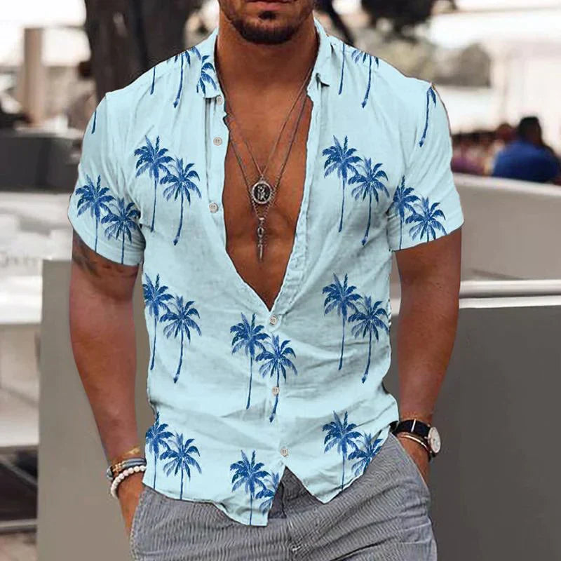 Zion - Camisa Casual con Estampado de Palmera para Hombre