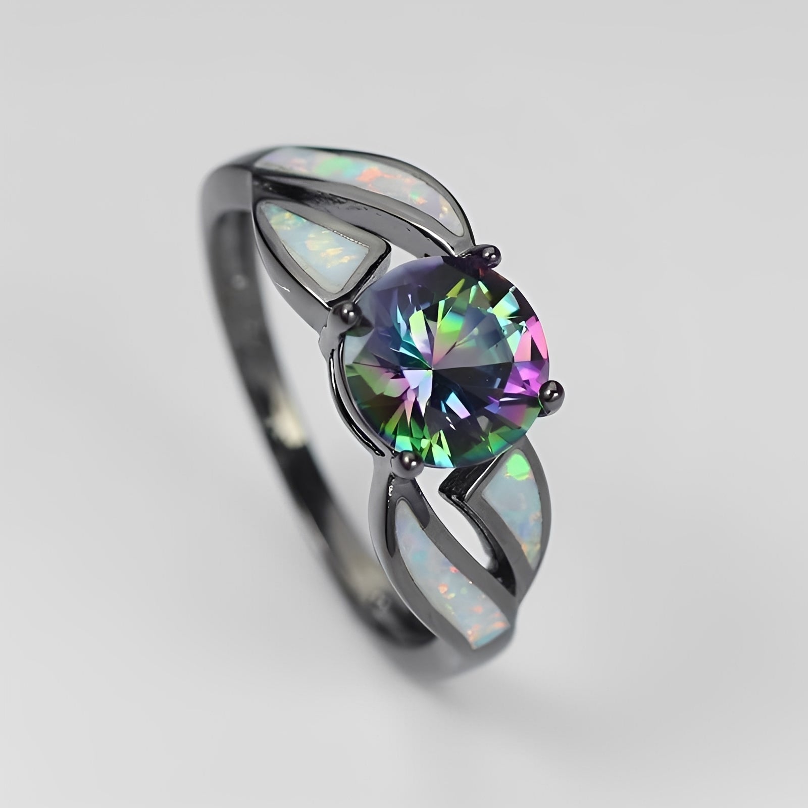 Mirella – Anillo arcoíris en ópalo y topacio