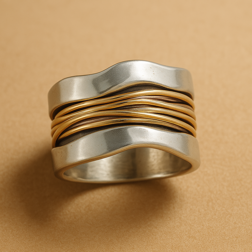 Thalia – Anillo de plata con hilos de oro entrelazados
