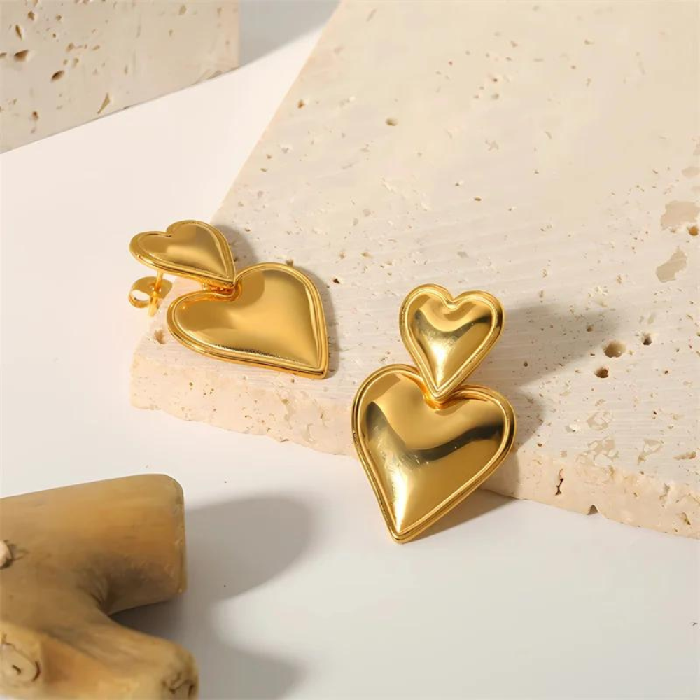 Pendientes Doble Corazón - Pendiente de declaración con dos corazones