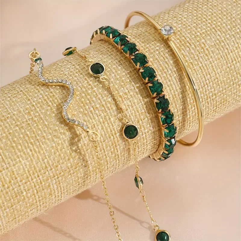 Camille – Conjunto de pulseras elegantes con piedras verdes