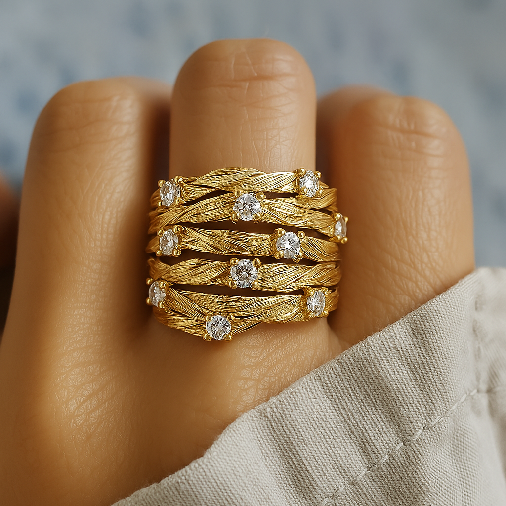 Marisse – Anillo dorado de estilo vintage con brillo sutil