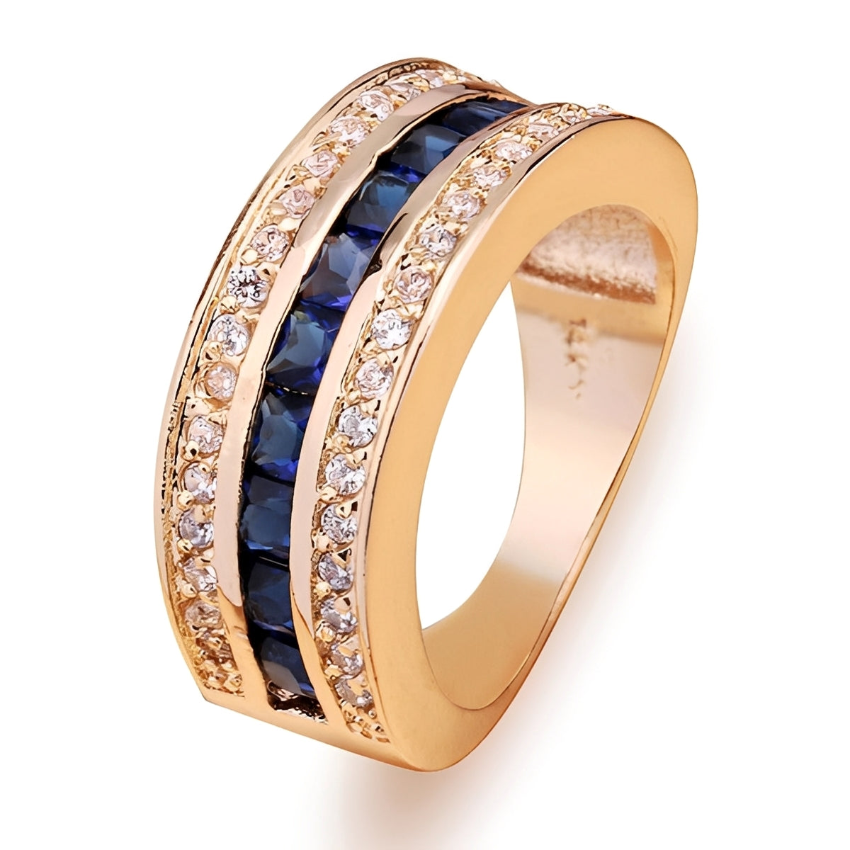 Ronan – Anillo de hombre cuadrado con cristales y zafiro dorado