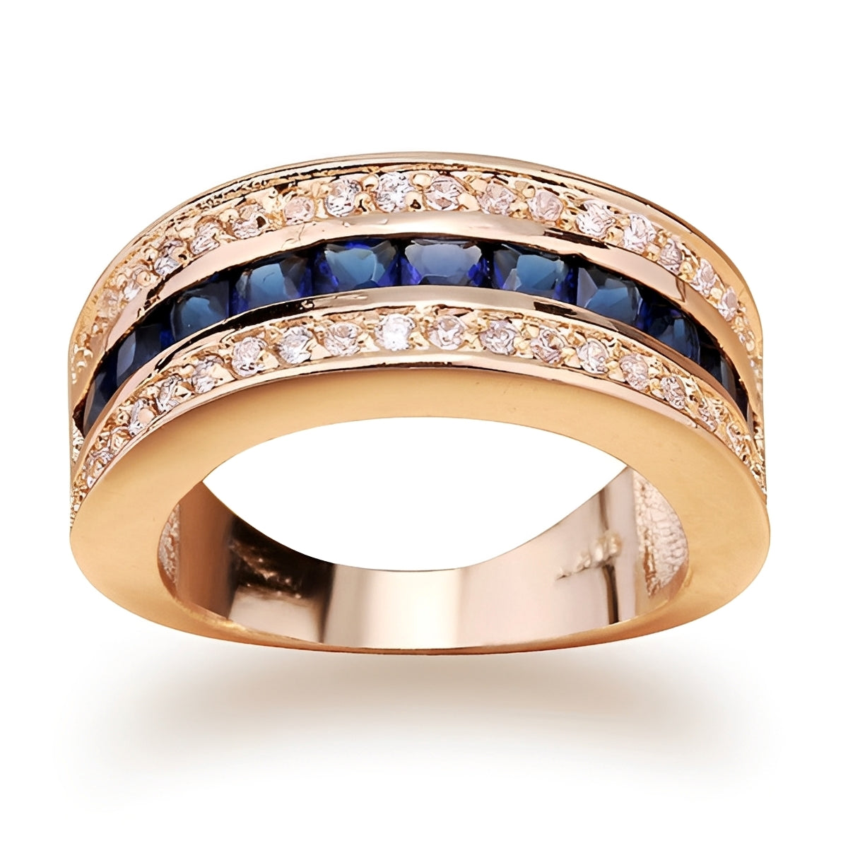 Ronan – Anillo de hombre cuadrado con cristales y zafiro dorado