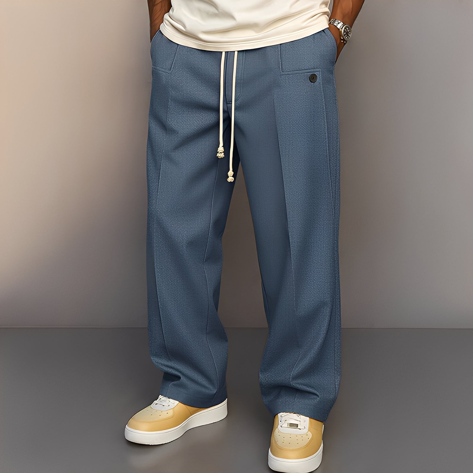 Kevin - Pantalón recto y casual de pierna ancha para hombres