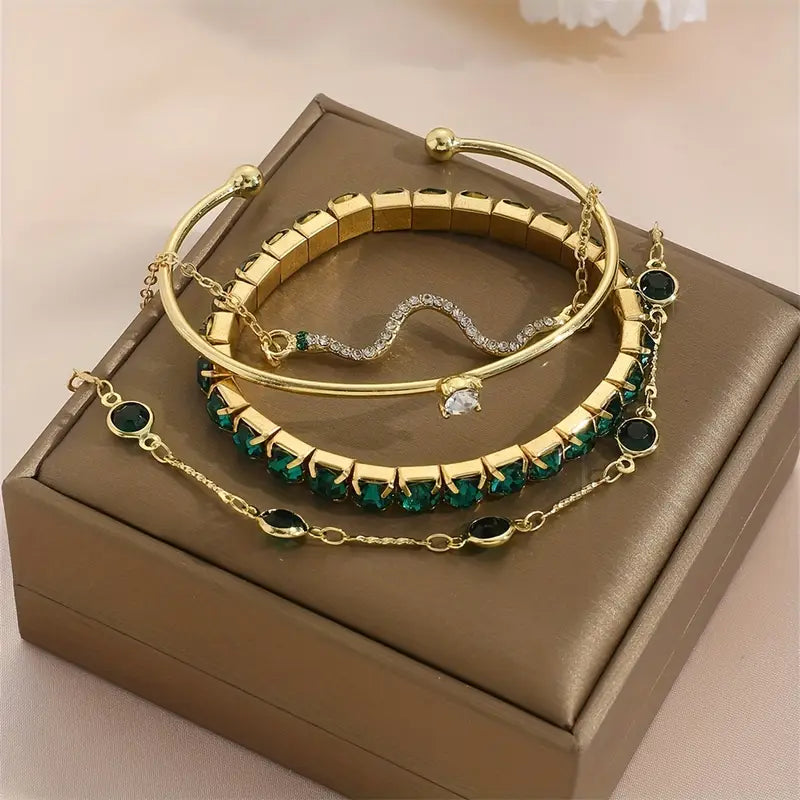 Camille – Conjunto de pulseras elegantes con piedras verdes
