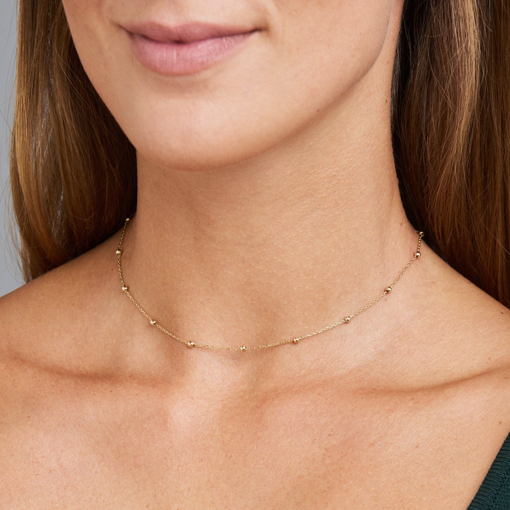 Collar de perlas con incrustaciones - Collar con perlas redondas