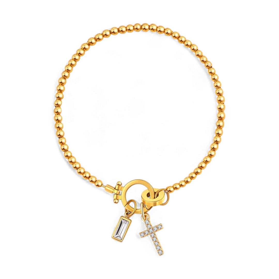 Eli – Pulsera de piedra de nacimiento con colgante de cruz
