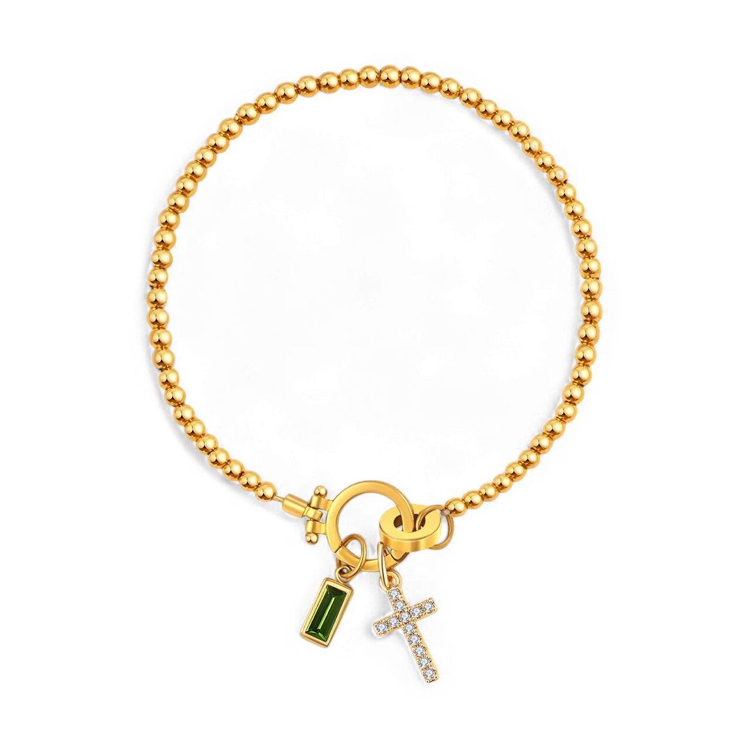 Eli – Pulsera de piedra de nacimiento con colgante de cruz