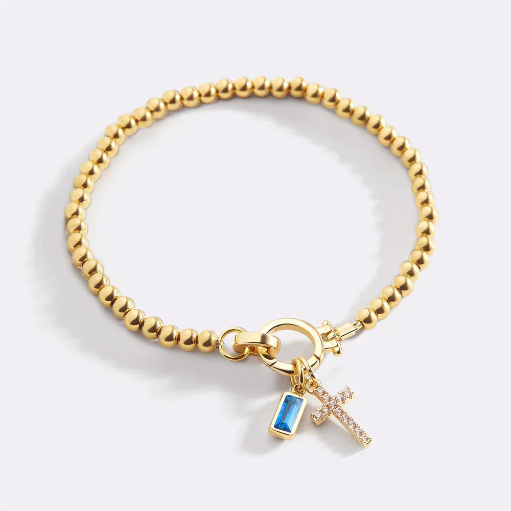 Eli – Pulsera de piedra de nacimiento con colgante de cruz