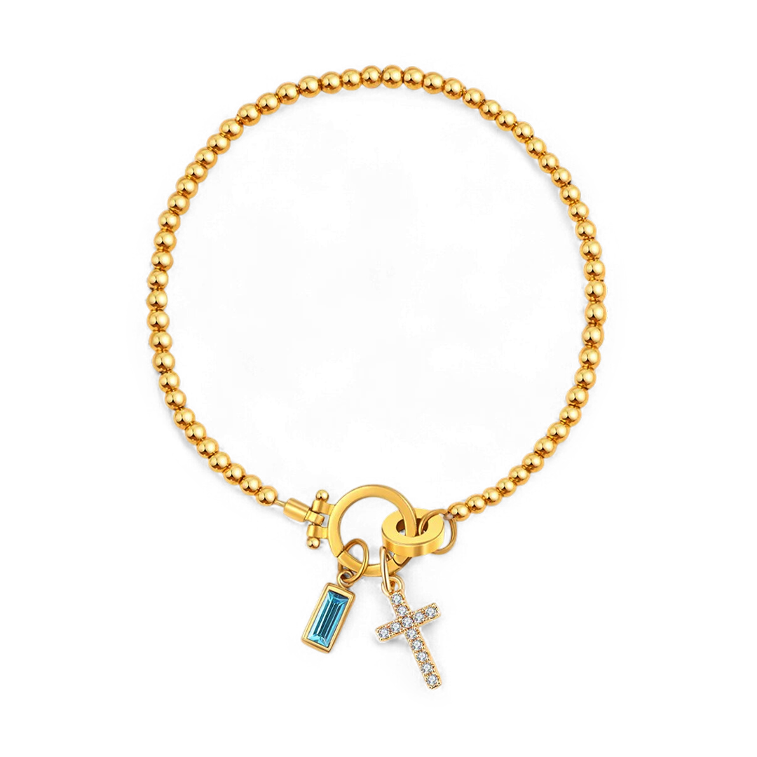 Eli – Pulsera de piedra de nacimiento con colgante de cruz