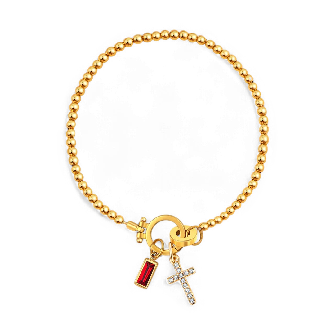 Eli – Pulsera de piedra de nacimiento con colgante de cruz